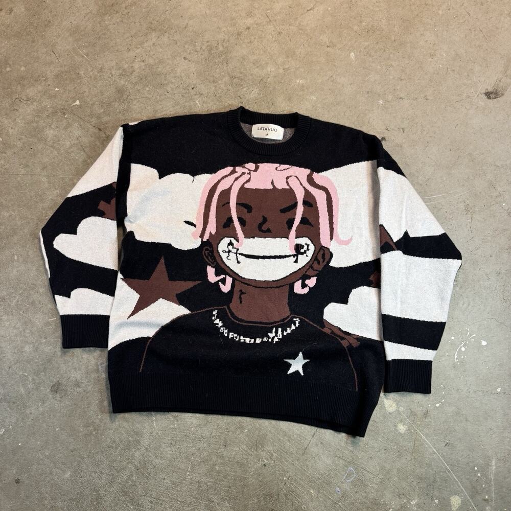 LATAHUO Anime Rapper Knit Sweater Harajuku Size M